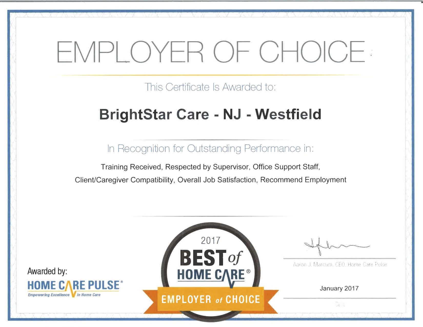Westfield Orange Employer Award